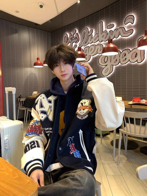 Cross-Border Plus-Size Wholesale Campus Windproof Baseball Jacket with Letter Embroidery British Letterman Oversized Varsity Jacket for Men