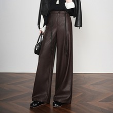 黑色皮裤女2025秋冬新款高腰宽松直筒显瘦阔腿裤垂感绵羊皮长裤子