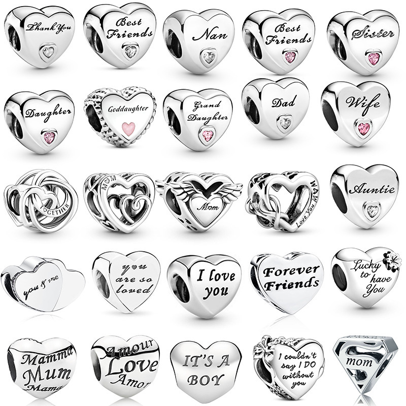 Panjia beads love family series lettering heart-shaped beads accessories bracelet bracelet women's fashion DIY loose beads