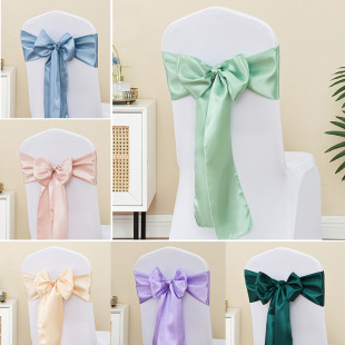 Wholesale Wedding Satin Ribbon Ribbon Banquet Chair Back Decoration Chair Back Flower Elastic Chair Cover Bow Chair Straps