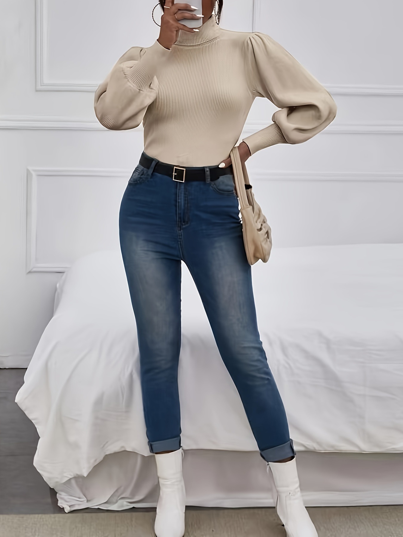 Set di maglioni eleganti in maglia da donna - Maglione a collo alto alla moda autunno inverno 2024 da donna_voghion.com