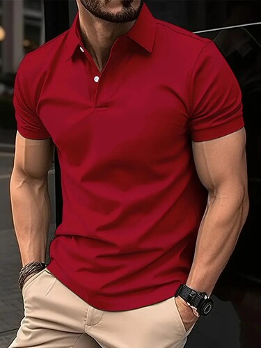 Summer new POLO shirt digital 3D print solid color casual men's buttons lapel short sleeves