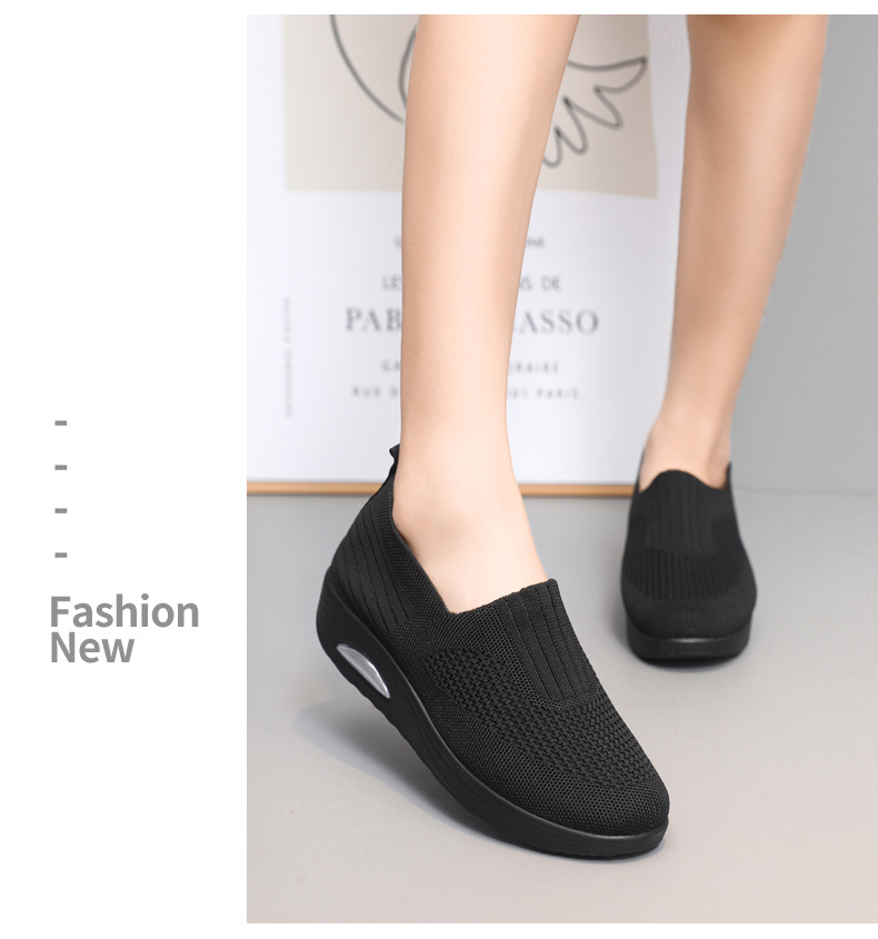 Women's New Spring Autumn Models, Fly-knit Mesh Slip-on Socks, Thick-soled Casual Shoes, Breathable And Lightweight_vogvips.com