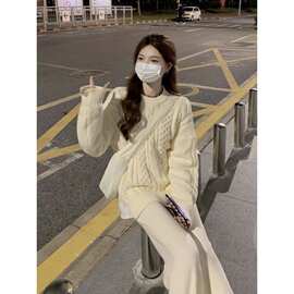 韩系软糯温柔风毛衣女秋冬厚2023新款奶乖穿搭针织上衣两件套装