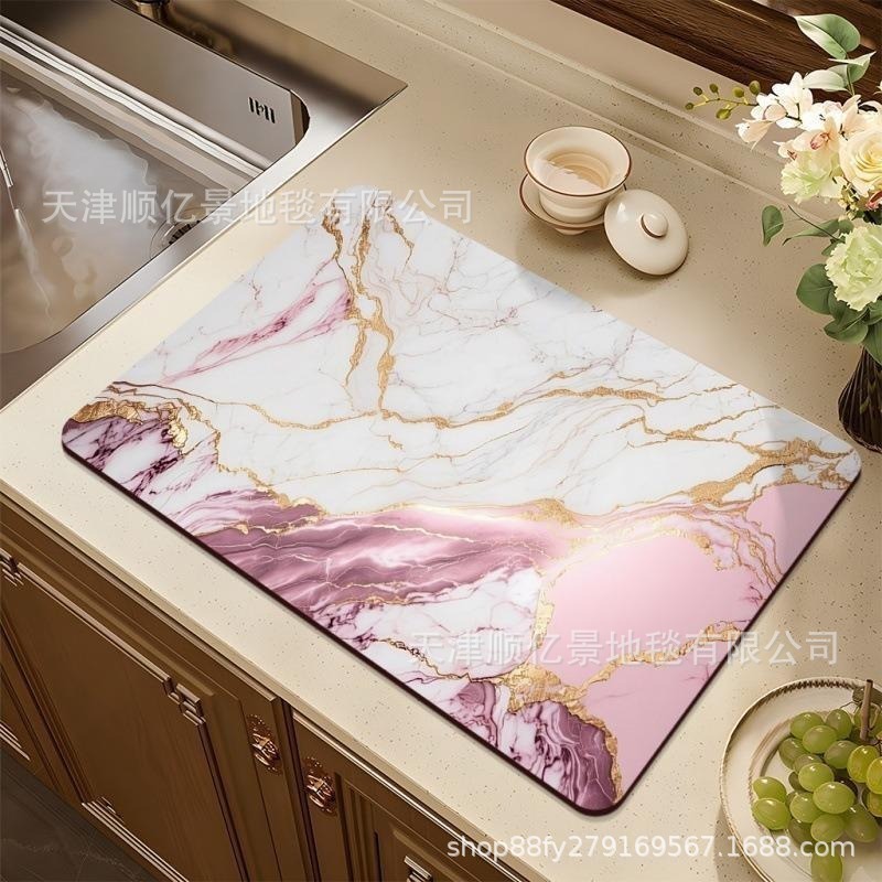 珪藻泥大理石紋台面水切りマット洗面台テーブルカウンター吸水マット食器乾燥マット断熱|undefined