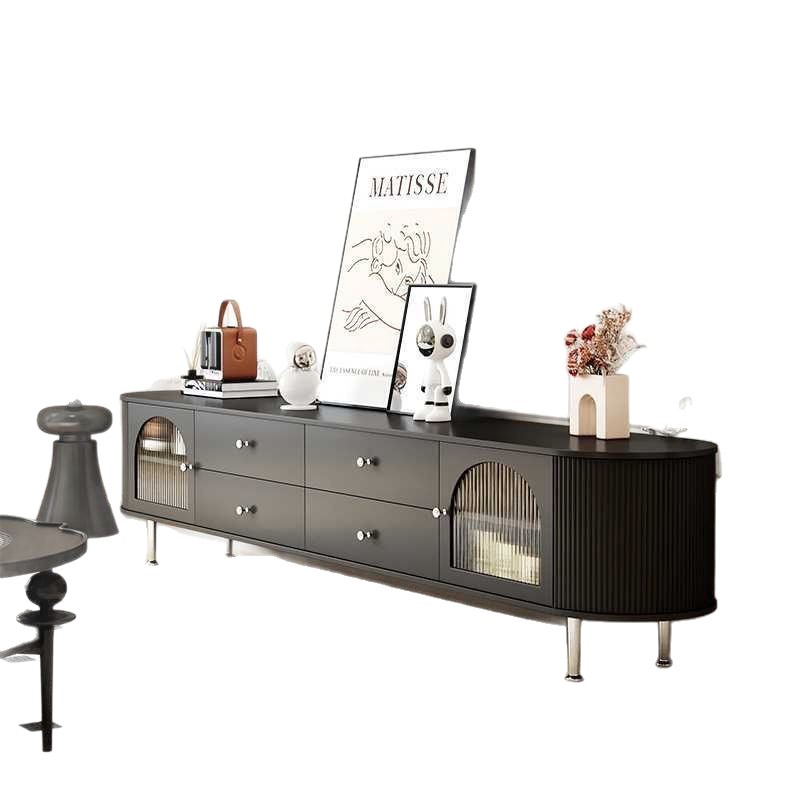 Mueble de TV de madera maciza estilo francés de mediados de siglo, mueble de TV moderno minimalista de lujo ligero en color negro para sala de estar, mueble de TV estilo crema, nuevo modelo de mueble de suelo.