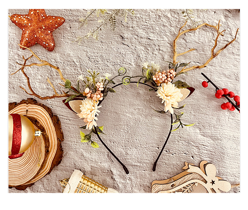 140g Weight Hair Band Hair Accessories Type 1 Piece Quantity Festival Occasion Christmas Festival Flower, Antlers Pattern Women'S Gender Fashion Style Fashion Flower Antlers Cloth Hair Band 1 Piece