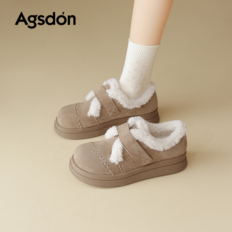 Augu Lion Dengjia Bocken zapatos de terciopelo para mujeres 2025 nuevo otoño invierno zapatos de algodón grueso con suela gruesa para usar zapatos casuales