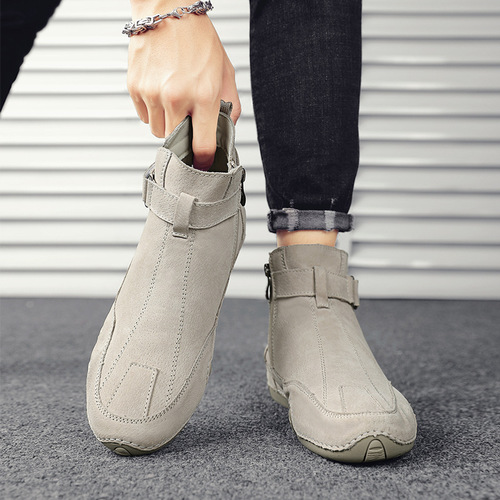 Men's Autumn/Winter Warm Mid-Height Outdoor Casual Slip-on Shoes, Soft Sole, Versatile and Lightweight Martin Boots