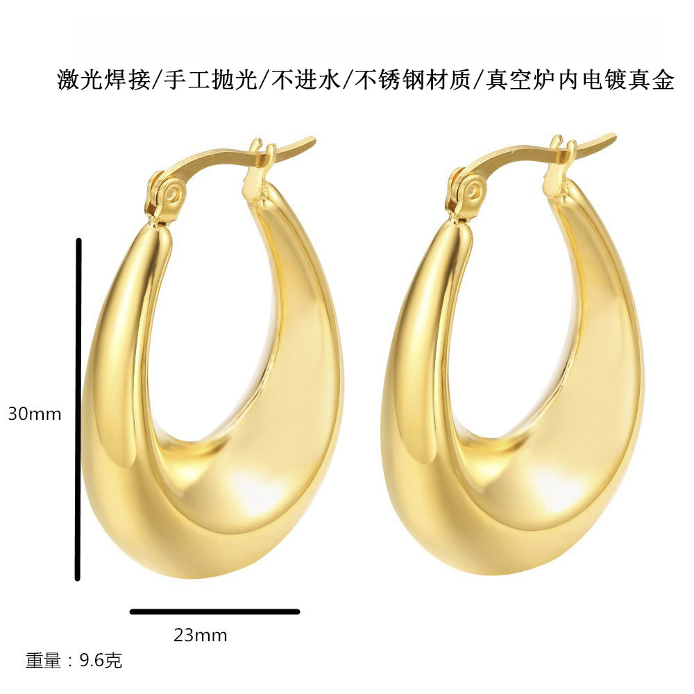 중공 타원형 칼 귀걸이-금