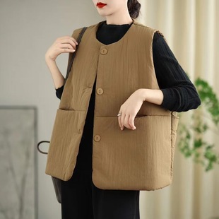 Gukka Clothing Autumn and Winter Solid Color Quilted Vest Jacket Women's Round Neck Loose Casual Sleeveless Warm Vest Jacket