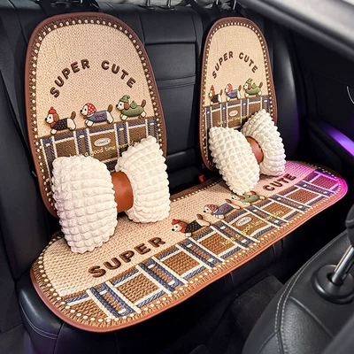 for Women, Car Seat Cover Cushion — Seat cushion, seat cover - three-dachshunds-five-seat-backrest-pillow-set