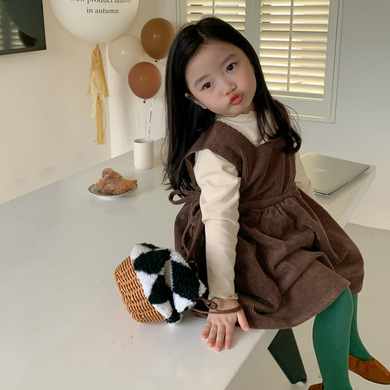 Gonna in velluto a coste autunno nuova edizione coreana con cinturino per bambini Set da due pezzi con fondo casual ampio e versatile per ragazza_voghion.com