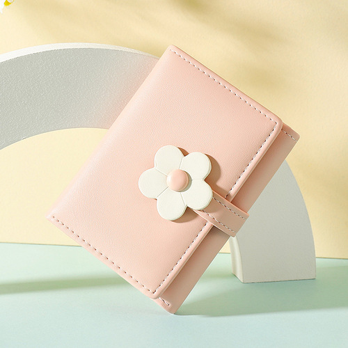 New Korean style fashionable and simple short three-fold women's wallet ins trendy multi-card slot cute little flower pu wallet