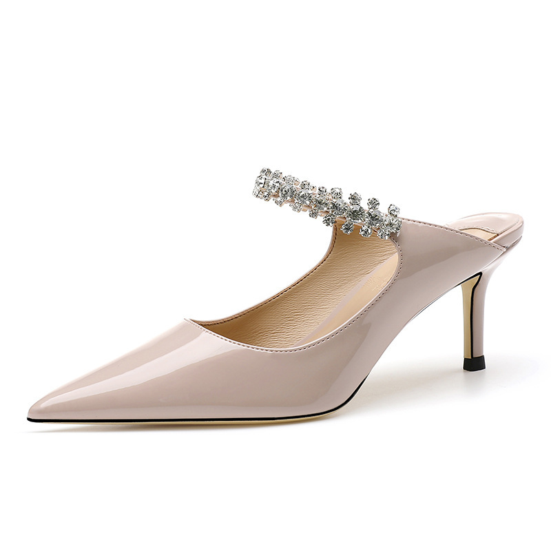 Sandalias de charol con punta puntiaguda y tacón alto de 2025, nuevas sandalias de verano con diamantes de imitación en color, tacón alto fino, punta abierta, elegantes, estilo halter, a la moda._voghion.com