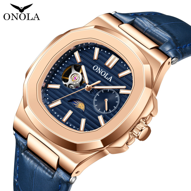 Live Broadcast Popular High-Quality Sun, Moon, Stars and Morning Mechanical Watch Men's Oona Onola Cut Out Leather Waterproof Watch Live Broadcast Popular High-Quality Sun, Moon, Stars and Morning Mechanical Watch Men's Oona Onola Cut Out Leather Waterproof Watch