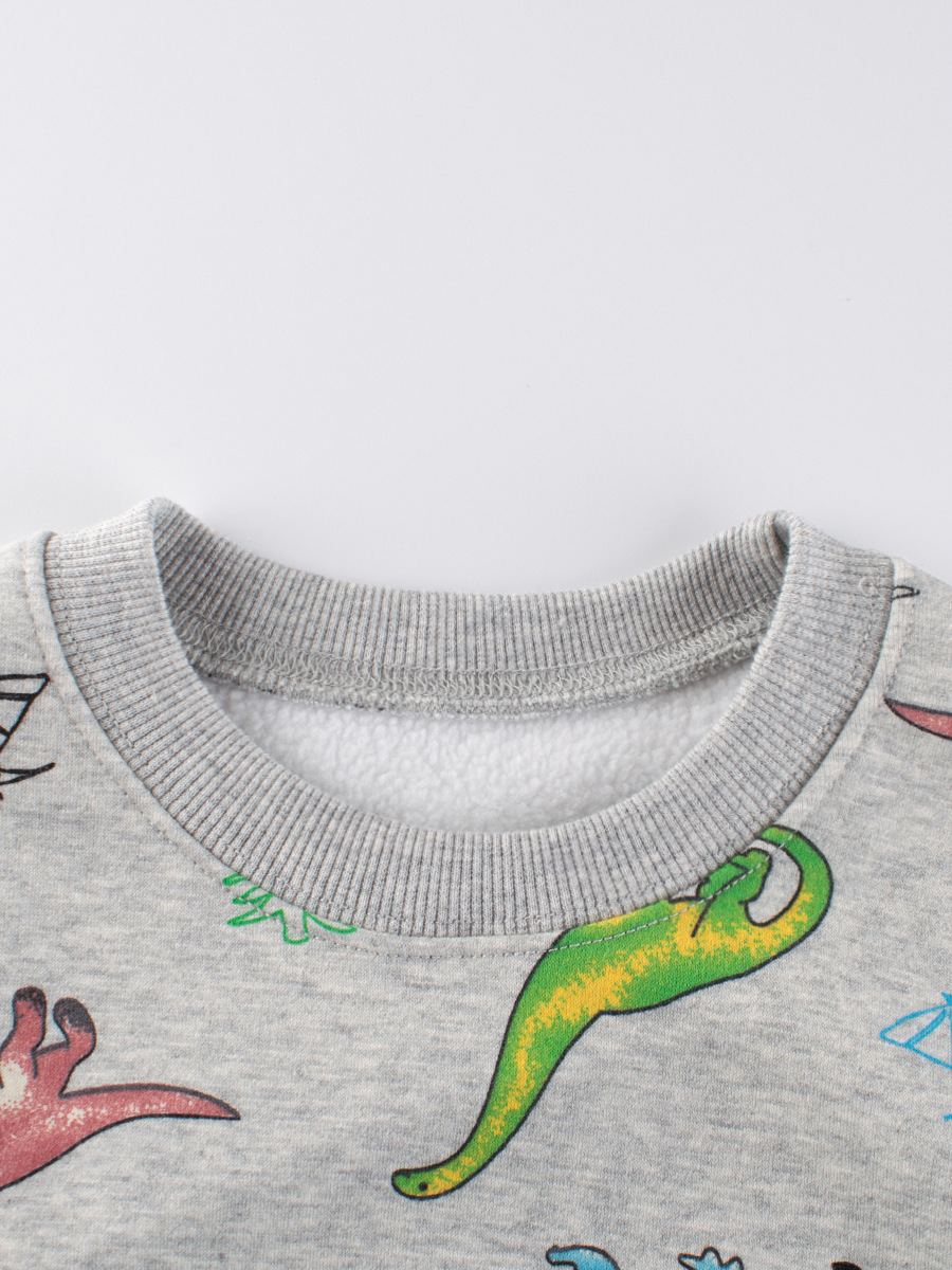 27 niños transfronterizos ropa para niños TikTok suministro en vivo suéter para niños Otoño e Invierno dinosaurio forrado de lana ropa de bebé al por mayor