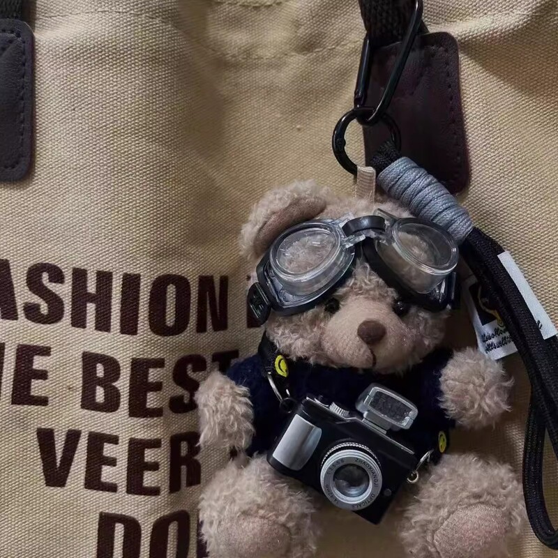 Flash Camera Bear Pendant Bag Decoration Stuffed Doll Cloth Doll Couple Keychain Creative Birthday Gift