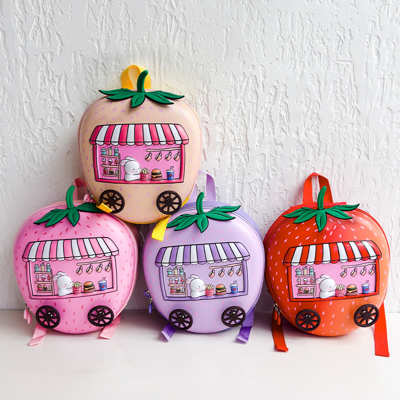 2026 nuevo jardín de infantes mochila de cáscara de huevo caricatura lindo mochila de estilo de fresa transfronteriza mochila de niños