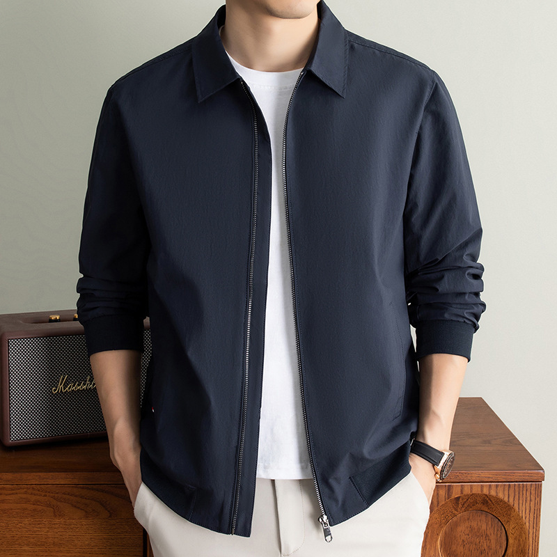 Men's Jacket 2026 Spring and Autumn New Style Lapel Zipper Casual Coat for Middle-Aged Dads, Light Business Versatile Top