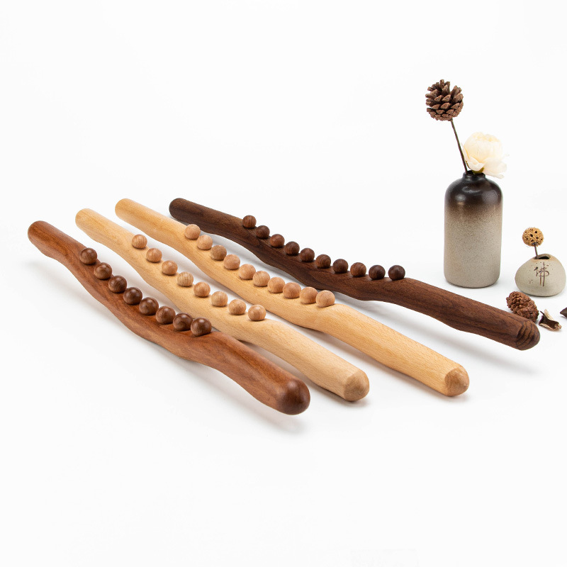 Ten-Bead and Eight-Bead Beech Wood Abdominal Rub Stick, a Meridian Dredging Massage Belly Scraping Tool, Handmade Dry Tendon Stick