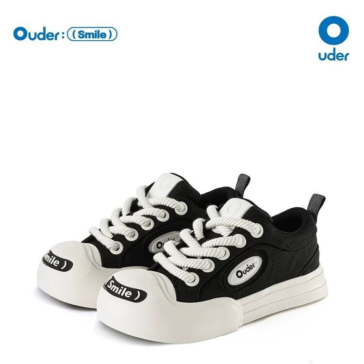 Ouder smiler开口笑帆布鞋美拉德棕色丑萌大头鞋厚底增高圆头板鞋|undefined