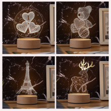 榉木底座3d小夜灯公司logo雕刻活动礼品usb台灯创意led卧室床头灯