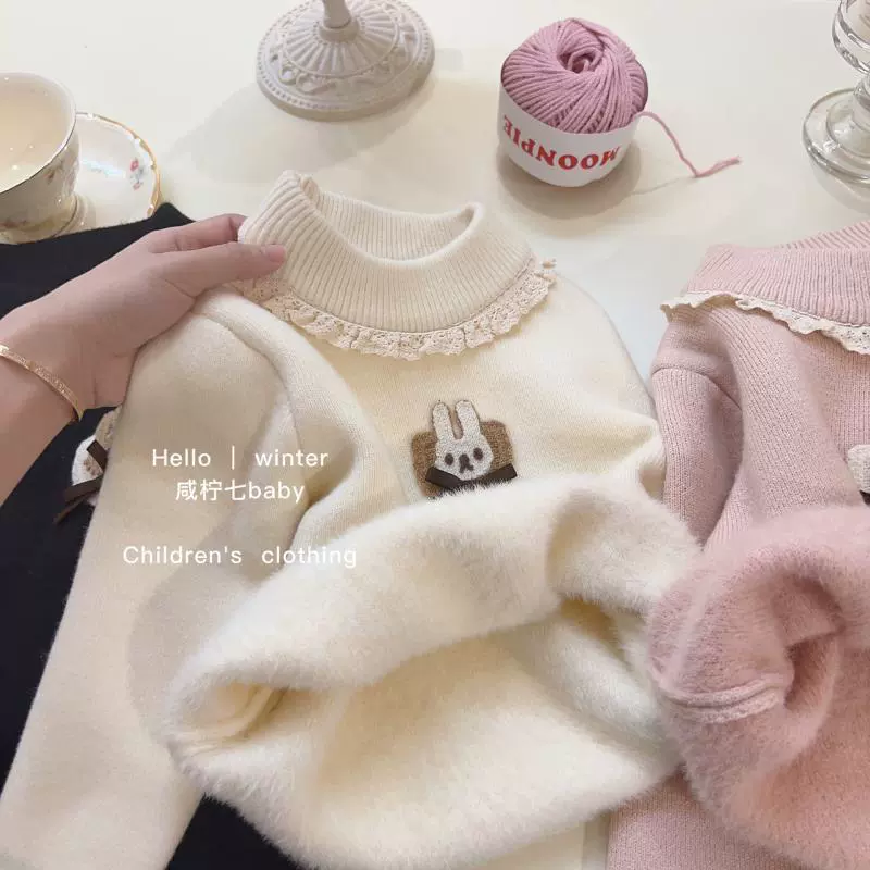 Детский теплоутепленный вязаный свитер из fleece, утолщённый, воротник в западном стиле, размеры 73–130 см