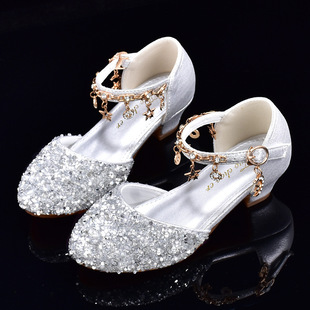 Factory direct girls princess shoes high heel piano watch performance shoes girls dress catwalk shoes children crystal