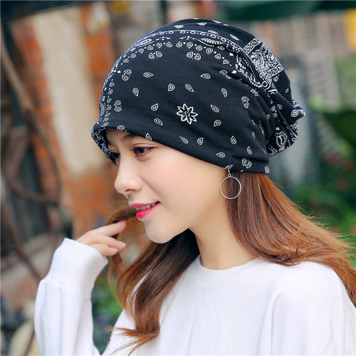 Spring and summer thin pullover hat cashew nut scarf black and white foreign trade supply autumn multi-purpose confinement hat scarf