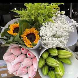 鲜花带花苞百合玫瑰向日葵康乃馨勿忘我春花云南鲜花基地直发厂批