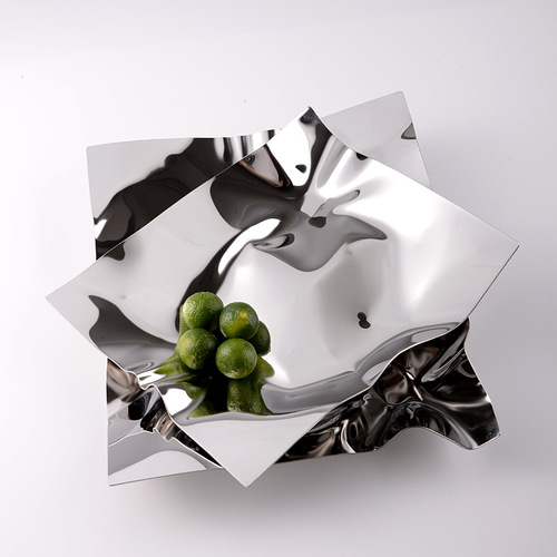 Creative stainless steel fruit plate model room living room decoration jewelry storage metal tray wavy pattern irregular fruit plate