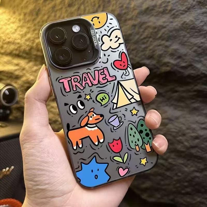 Funda para teléfono con diseño de cachorro de grafiti, compatible con Apple 17 Pro Max, funda vibrante, iPhone 16/15/14, texto 13, láser.