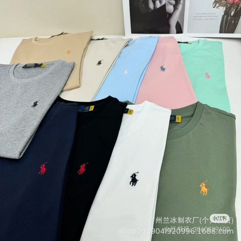 Foreign Trade Polo T-Shirt with Lf Pony Logo Embroidery, Women's Round Neck Short-Sleeve Pure Cotton Half-Sleeve Men's Sweatshirt, Versatile Base Shirt, Trendy Foreign Trade Polo T-Shirt with Lf Pony Logo Embroidery, Women's Round Neck Short-Sleeve Pure Cotton Half-Sleeve Men's Sweatshirt, Versatile Base Shirt, Trendy