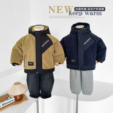 风之谷2024冬季新款童装儿童韩版个性拼接连帽棉服男童工装外套潮