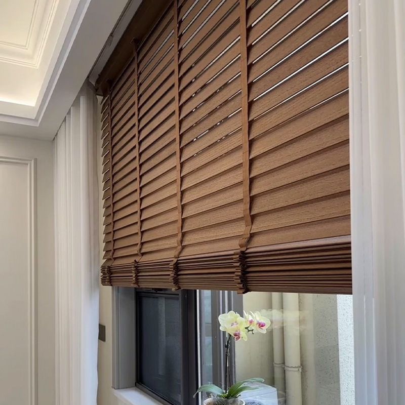 Customized wooden blinds, no-drill installation, for balconies, office windows, sunshade curtains, restaurant basswood wooden roller blinds