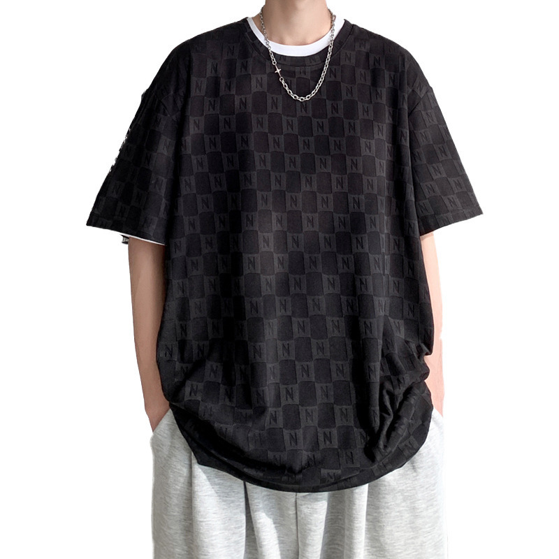 Nicho de diseño texturizado jacquard hombre de manga corta estilo de Hong Kong tendencia de verano transpirable camiseta casual abrigo image 5