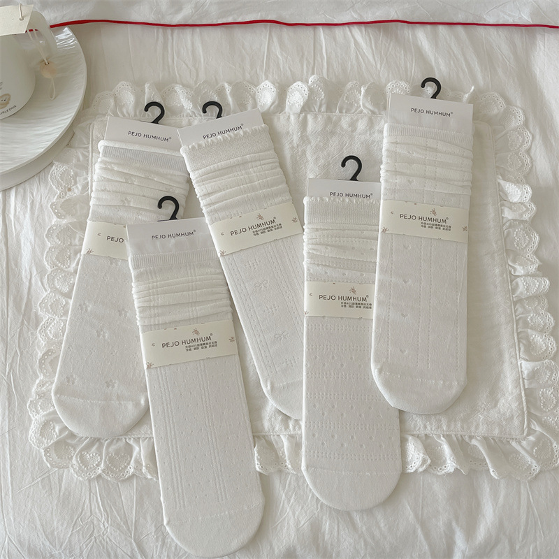 Silk Cool-Feel White Socks for Women, Summer Thin Mid-Calf Socks, Mesh Breathable Ballet-Style Slouch Socks for Summer Silk Cool-Feel White Socks for Women, Summer Thin Mid-Calf Socks, Mesh Breathable Ballet-Style Slouch Socks for Summer