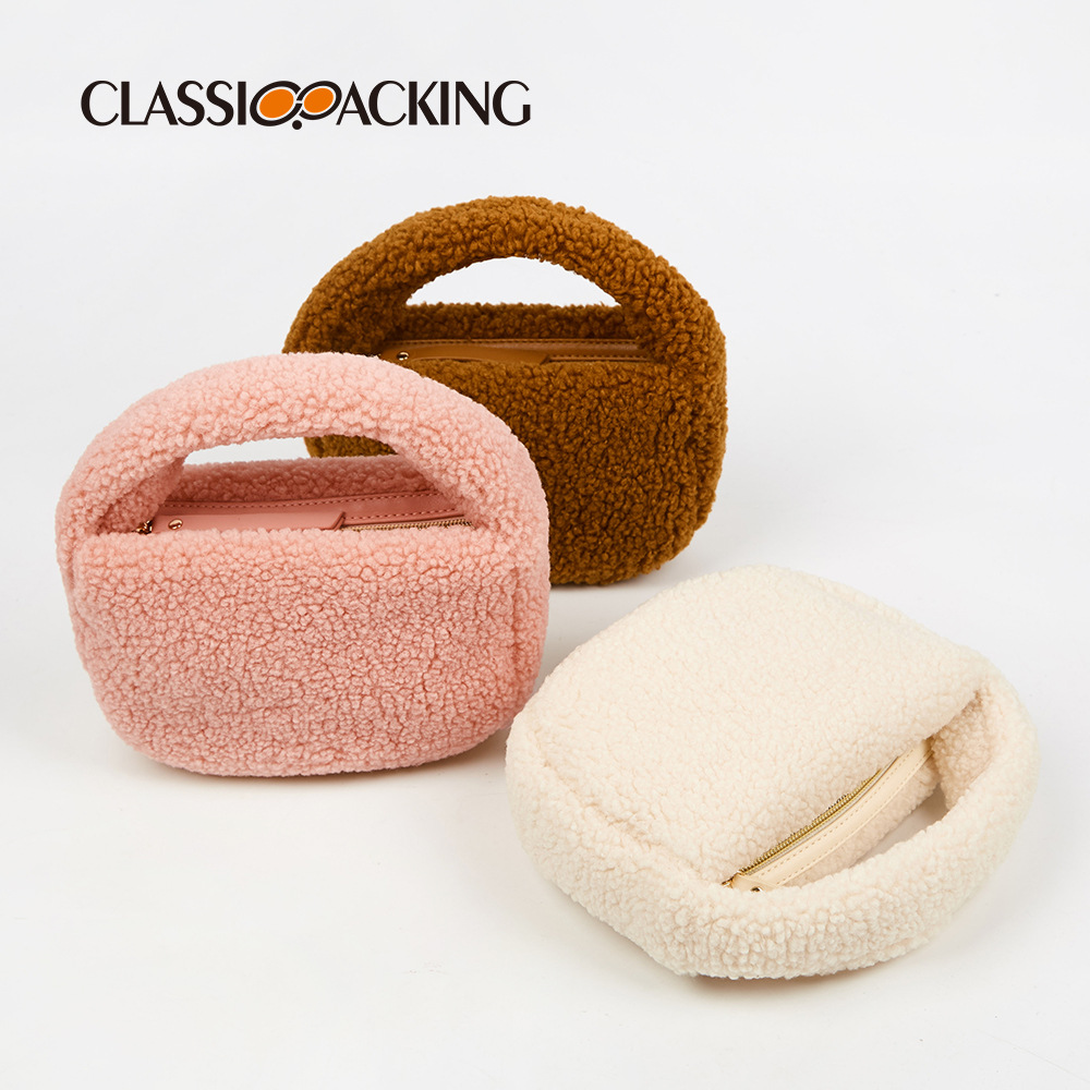 2025 otoño e invierno nuevo estilo de alta gama bolso femenino de felpa color caramelo bolso de mano de moda bolso de lana bolso de piel bolso de lingote