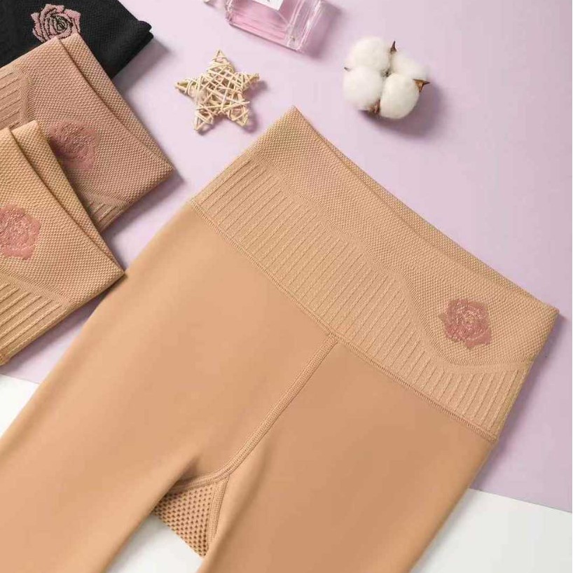 High-Waisted Tummy Control Leggings with Butt-Lifting Effect, Fleece-Lined, Natural Glossy Stockings, Rose Black Silk, Spring, Autumn, Winter, Bare-Leg Effect, Women's Magic Tool