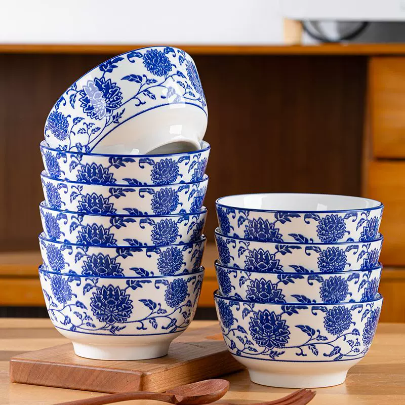 5英寸米饭碗家用陶瓷青花瓷釉下彩大号吃饭饭碗粥碗喝汤碗