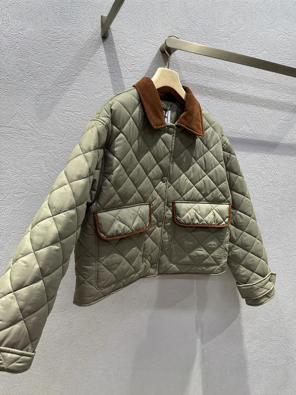 南油高端女装2025年秋冬Miu*新品撞色拼接翻领菱格纹棉服外套女|undefined