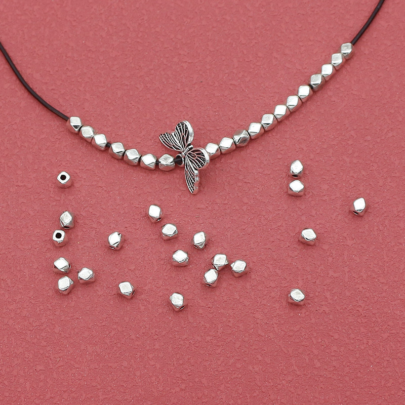 Collar de pulsera con cuentas sueltas pequeñas geométricas brillantes de plata tibetana de 3,5mm, superficie cortada, cuentas divisorias, accesorios de joyería de bricolaje