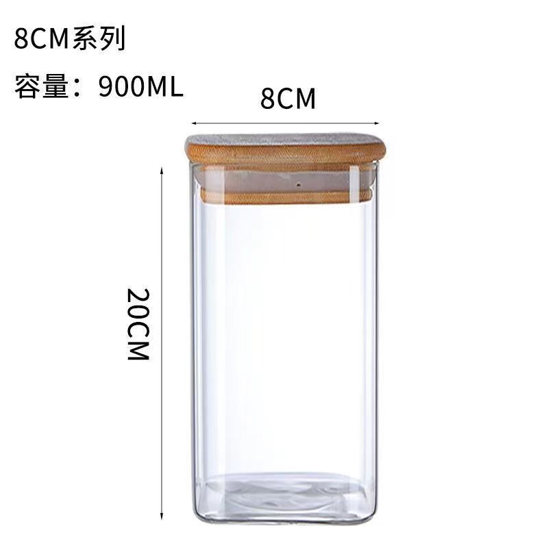 Tanque de almacenamiento de vidrio sellado cuadrado, tanque de té fresco, tanque de almacenamiento de granos, tanque de dulces, tanque de almacenamiento de vidrio de alto silicio