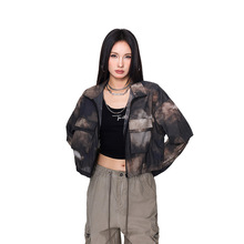 拓谷立领薄款外套女新款春夏季美式扎染chic休闲夹克短款拉链上衣