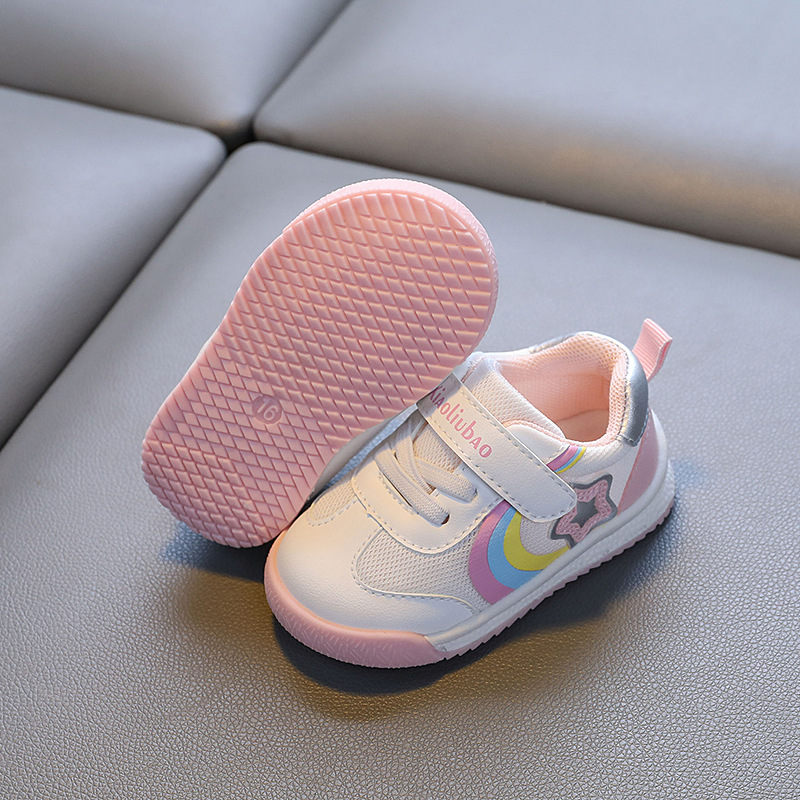 2024 otoño nuevo estilo niño zapatos blancos punta redonda malla fondo suave velcro antideslizante moda niñas zapatillas casuales