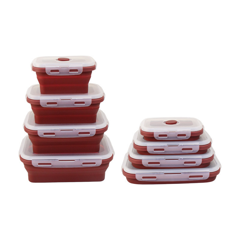 Caixa de almuerzo de silicona en stock, microondas plegables, caja de almuerzo de silicona, caja de almacenamiento de refrigerador, caja de preservación, tazón de silicona