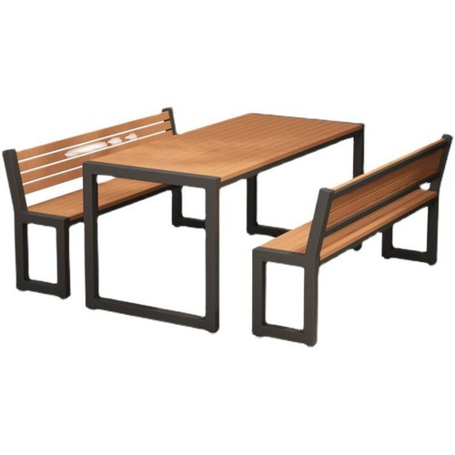 户外庭院露天桌椅组合露台花园阳台防水防晒公园休闲铁艺塑木长桌