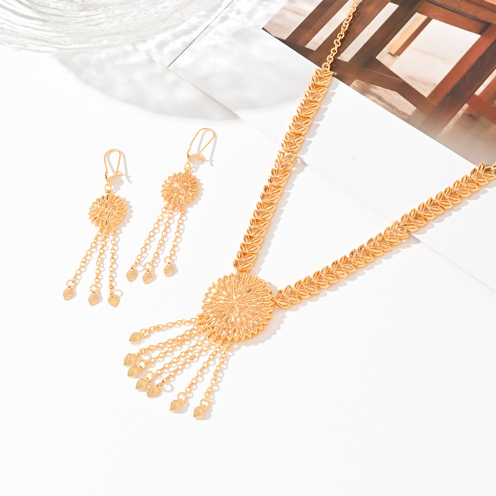 Selección transfronteriza juegos de joyería de moda de bronce dorado pendientes de orejas collares de joyería árabe de Oriente Medio para mujeres image 3