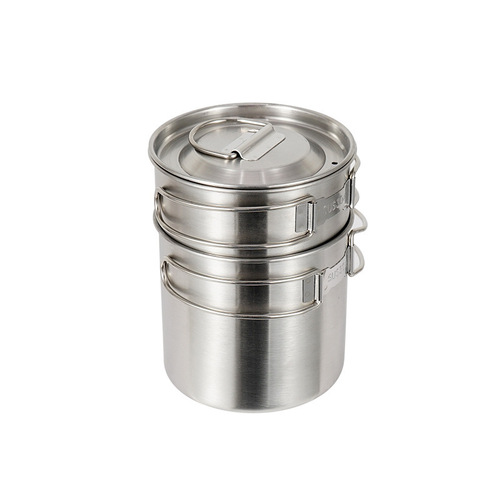 CLS light outdoor 2-piece pot set 304 stainless steel folding two-piece set cup mountaineering travel portable 2-piece camping pot